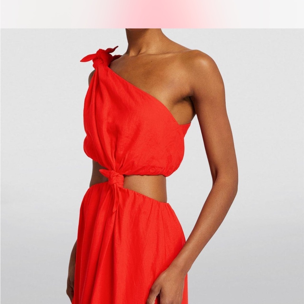 FARM Rio One-Shoulder Midi Dress in Bright Red